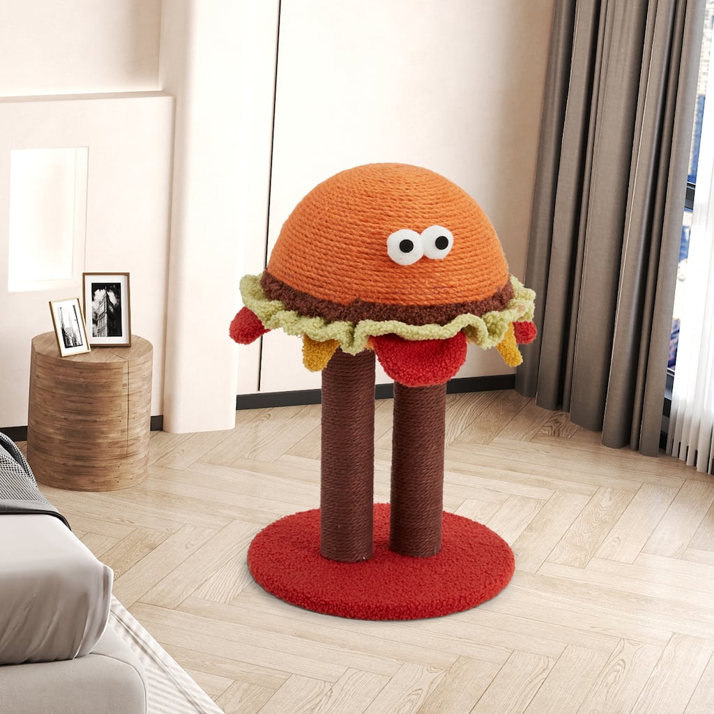 EROMMY Hamburger Cat Scratching Post with Dual Natural Sisal Posts, Cute Durable Cat Scratcher for Indoor Cats and Kittens