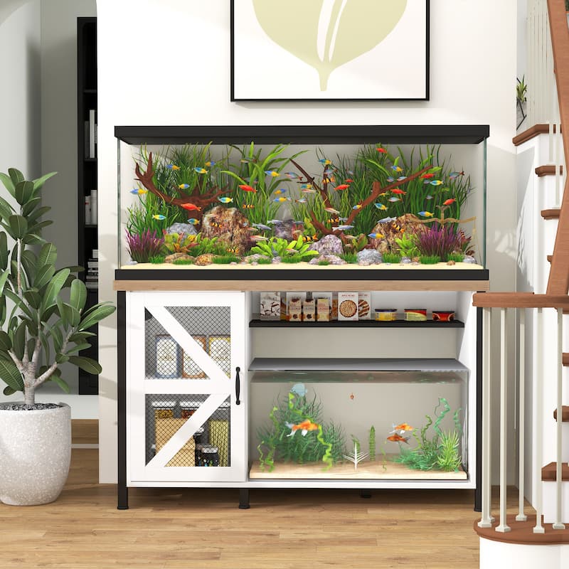 52 Inches Metal Fish Tank Stand With Electrical Outlet For Storage Of Fish Tank Accessories