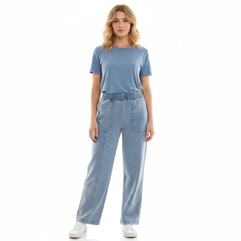 Nanette Lepore Bleach Wash Wide Leg Denim-Look Pants - M