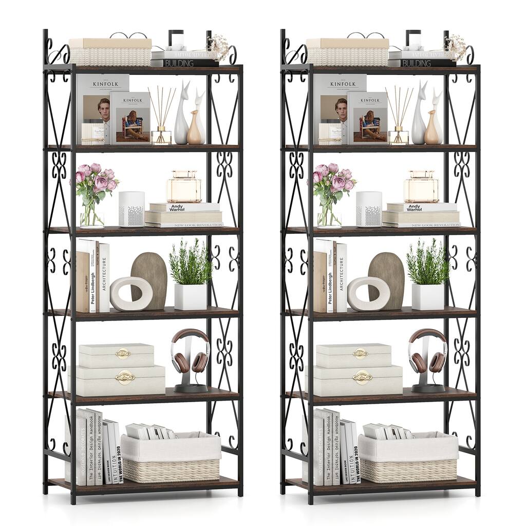 Gymax 2PCS 6-Tier Bookshelf 71.5'' Industrial Tall Bookcase w/ Open - See Details