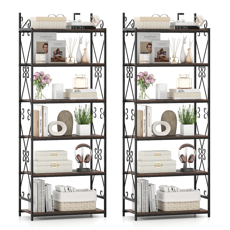 Gymax 2PCS 6-Tier Bookshelf 71.5'' Industrial Tall Bookcase w/ Open - See Details - Rustic Brown, Black - See Details