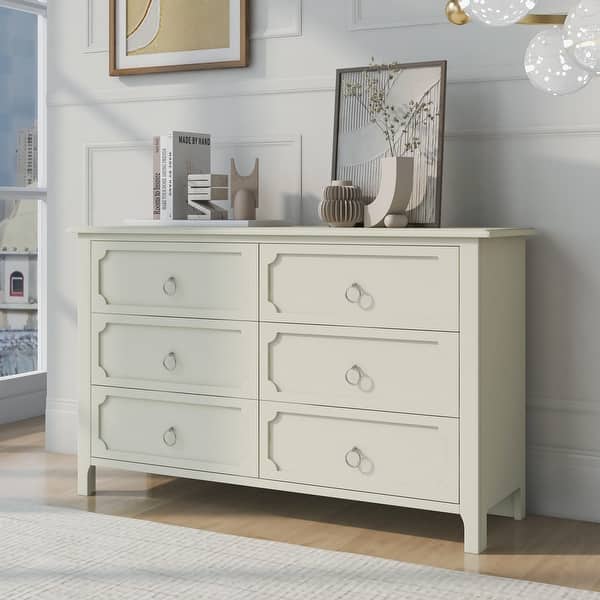 white dresser with silver handles Luster And Glitter It also features a glamorous shimmering silver accent trim that adds richness to design 415-233 | Silver Lake Triple