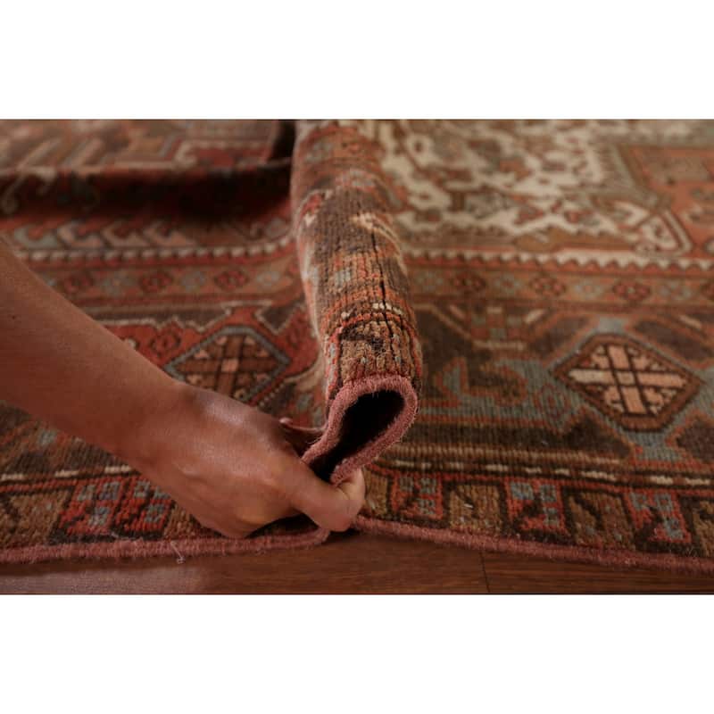 Orange Geometric Heriz Persian Vintage Area Rug Handmade Wool Carpet - 7'2"x 9'8"