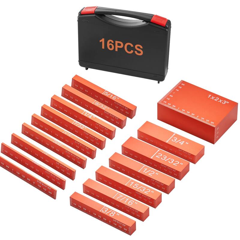 Setup Blocks Woodworking Tools Aluminum Setup Bars for Router and Table Saw Accessories - 16-Piece - Orange