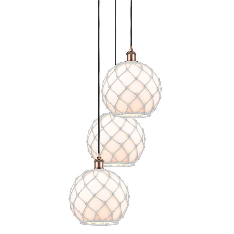 Innovations Lighting 113B-3P-37-17 Farmhouse Rope Pendant Farmhouse - Antique Copper / White Glass with White Rope