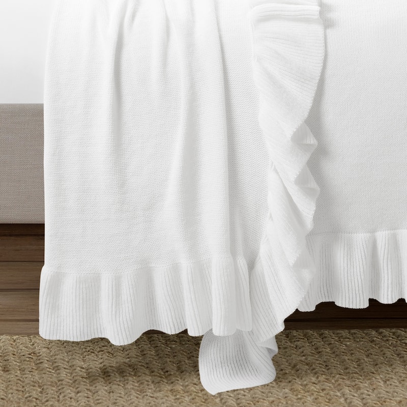 Lush Decor Reyna Soft Knitted Ruffle All-Season Oversized Blanket/Coverlet