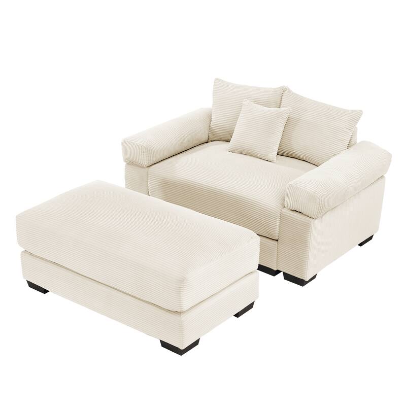 Roomfitters 54.3" Oversized Cloud Modular Sofa & Ottoman, Corduroy Deep Seat Couch with Thick Armrests
