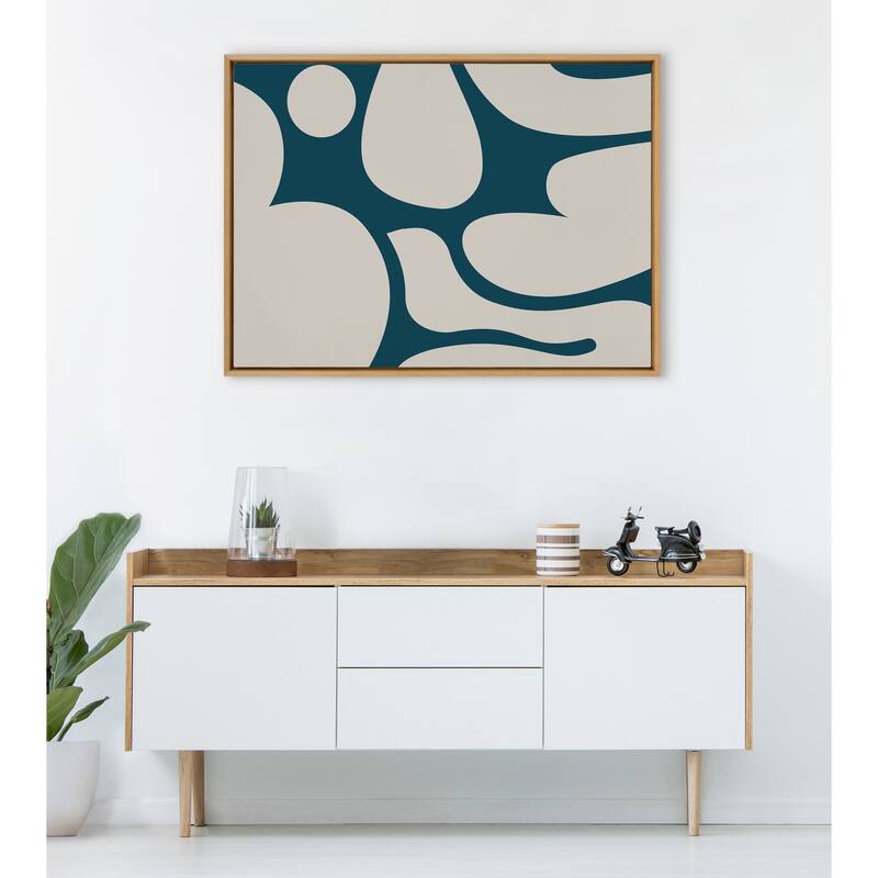 Kate and Laurel Sylvie Groovy Happy Abstract Dark Green Teal and Tan Framed Canvas by The Creative Bunch Studio