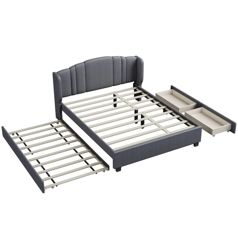Platform Bed with One Twin Trundle and 2 Drawers