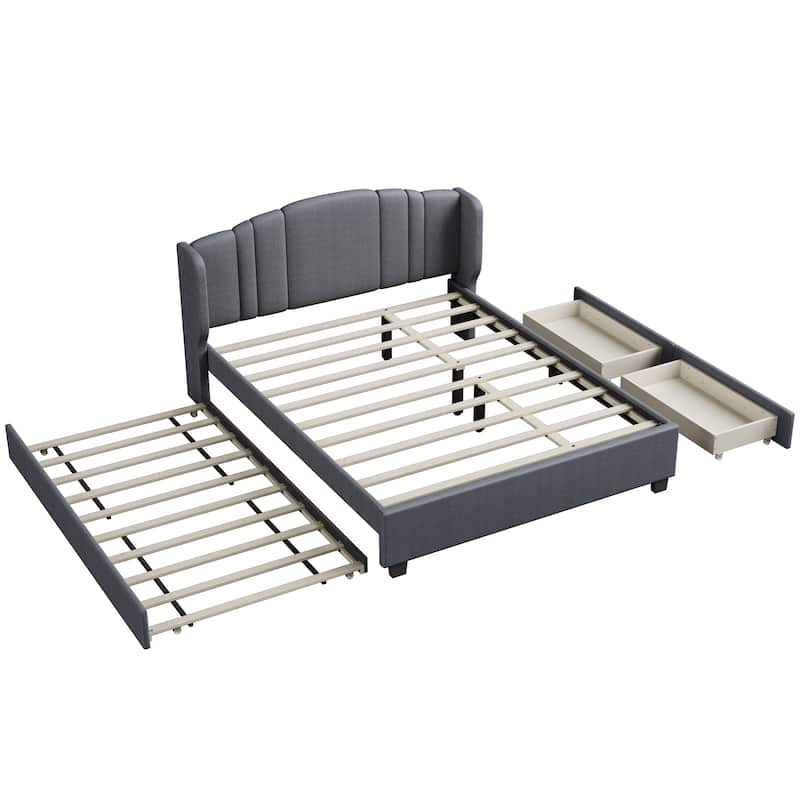 Upholstered Platform Bed with Wingback Headboard