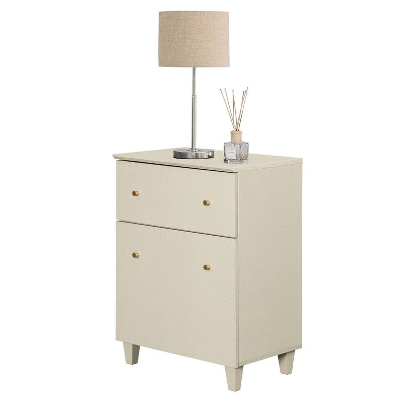 Living Room End Side Table with Drawer and Door, 23.6x15.3x32.4 - 1 Pack - Beige