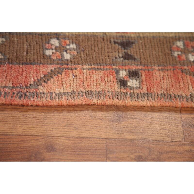 Geometric Ardebil Persian Vintage Runner Rug Hand-knotted Wool Carpet - 3'6" x 10'0"