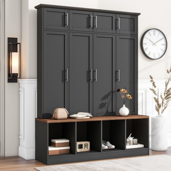 59 Inch Wide Shoe Storage Cabinet/Hall Tree with 4 Hanging Hooks