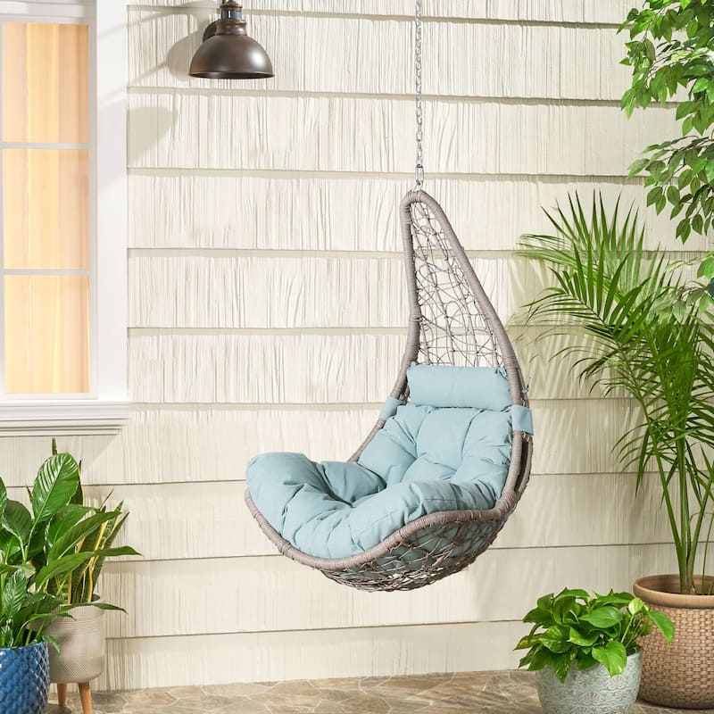 Patio Hanging Basket Swing Chair with Hanging Steel Chain - Blue