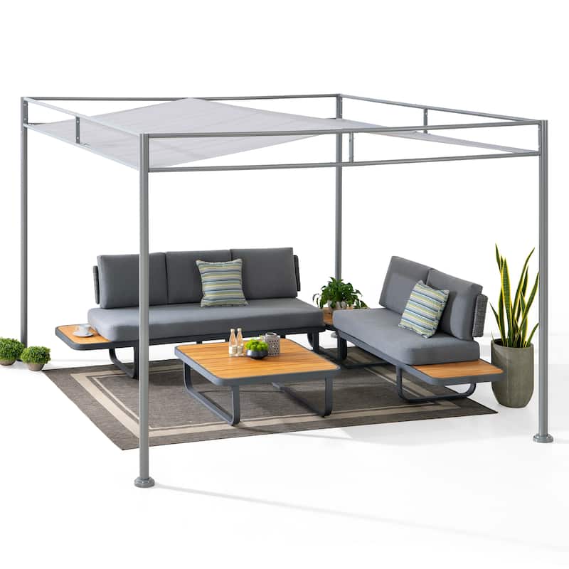 Sunjoy 10’ x 10’ Darkeford Metal Pergola with Sling Fabric Canopy