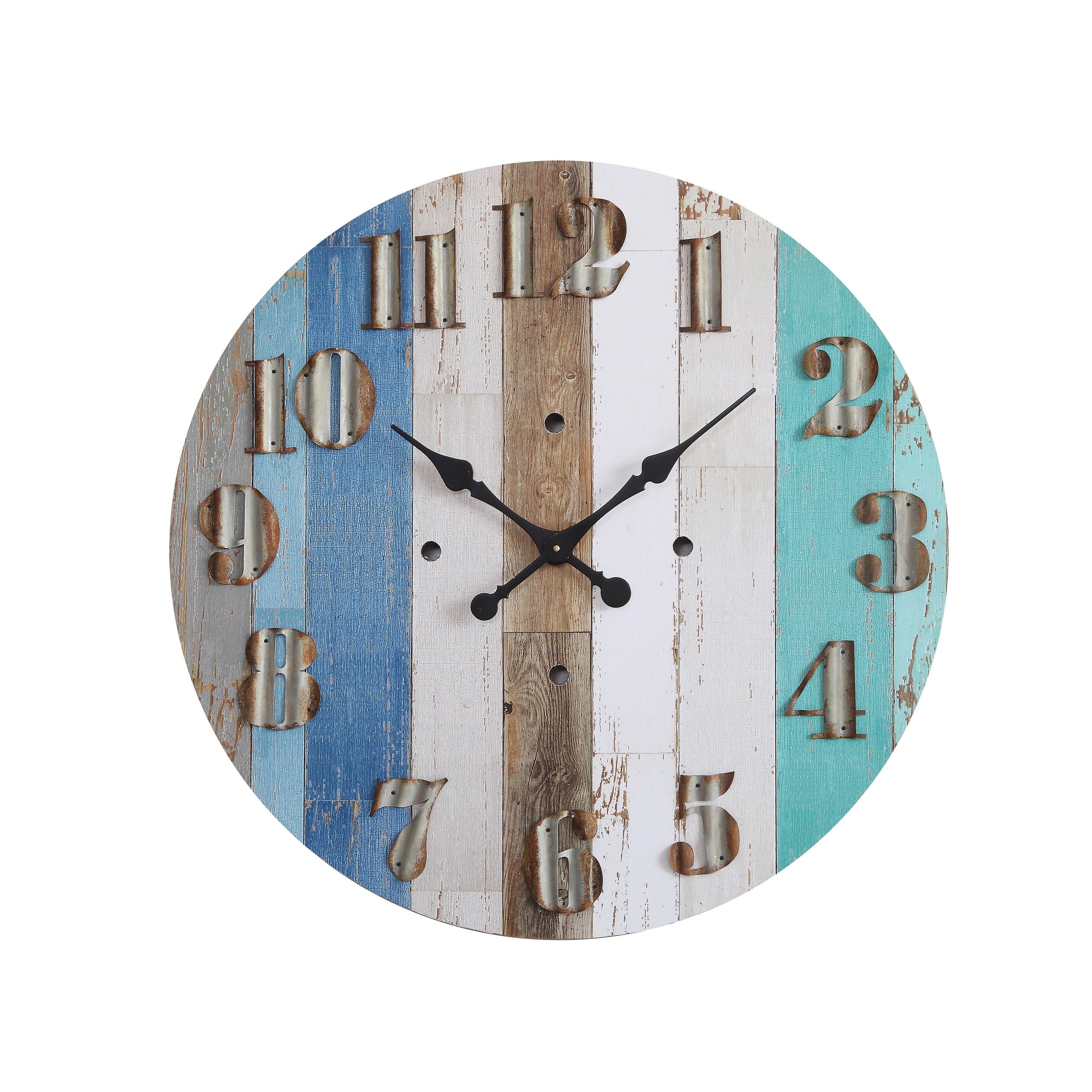 Wood Wall Clock with Corrugated Metal Numbers