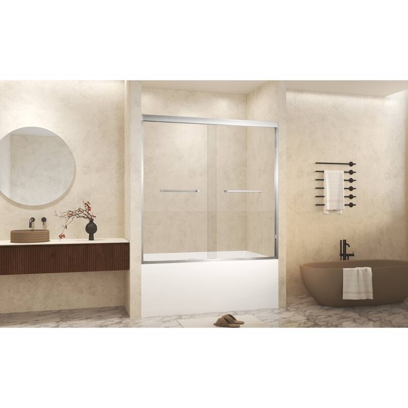 GDFStudio - Landon Modern Double-Sliding Tempered Glass Shower Door Set