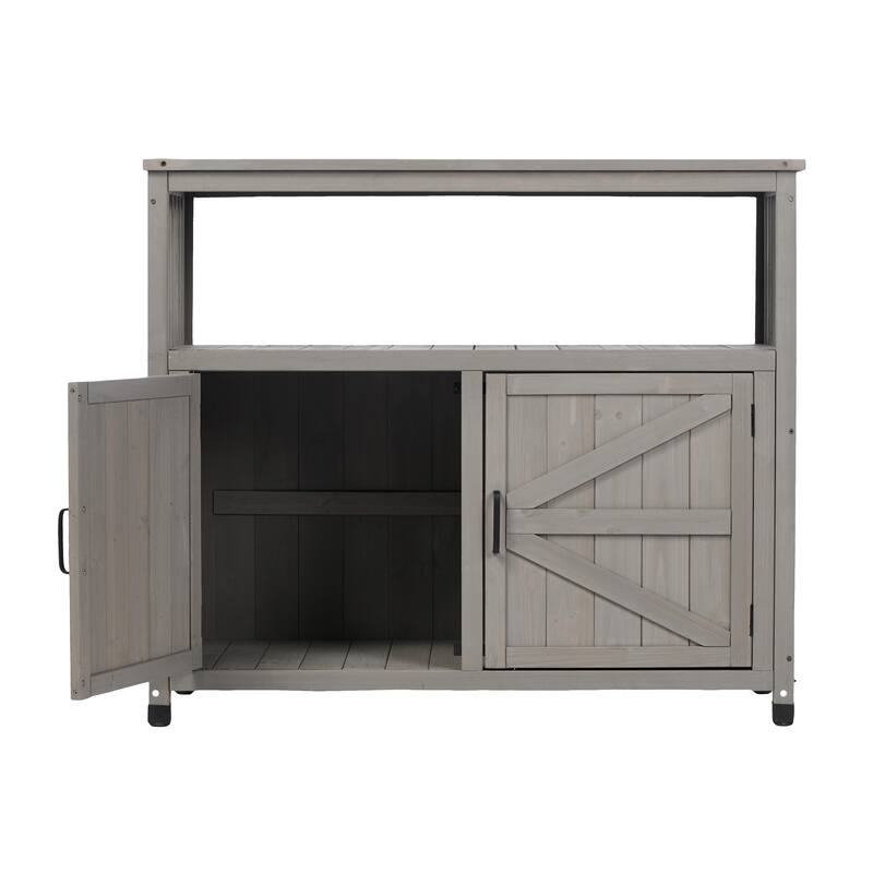 GDFStudio - Harbor Outdoor Solid Fir Wood Storage Bar Table with Slatted Design