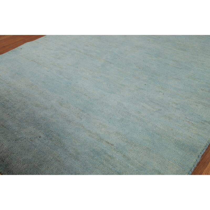 Light Blue Modern Gabbeh Oriental Rug Hand-Knotted Wool Carpet - 3'3" x 4'10"