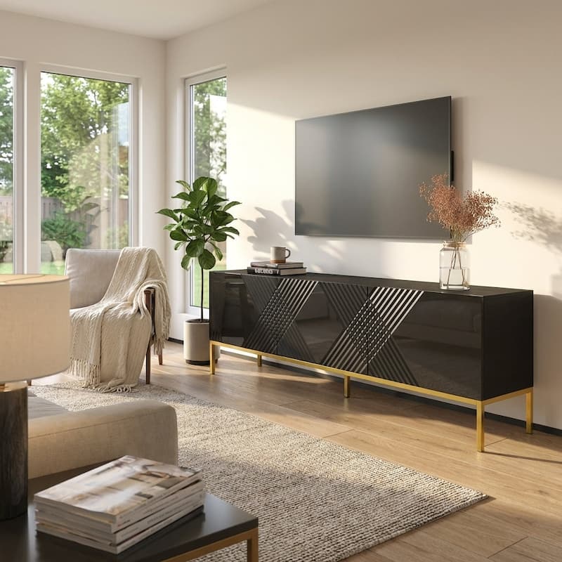 Meble Furniture Exito 01 TV Stand for up to 80" TVs - 74.8"W x 20.3"H x 14.5"D - High Gloss Modern Entertainment Center