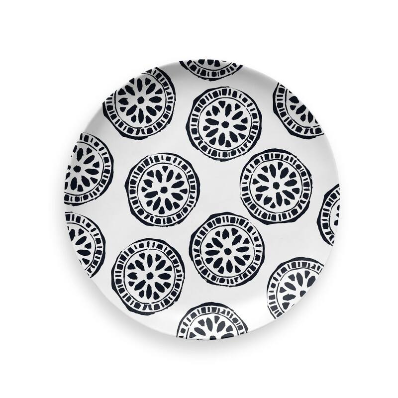 Abode Homewares by TarHong Planta Matte Black Medallion Assorted Salad Plate, 8.5 x 0.7", Set of 4
