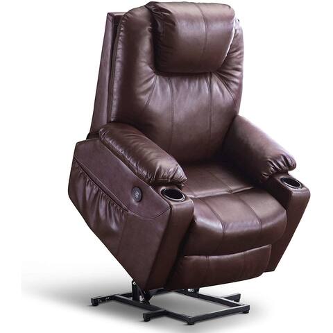 Mcombo Large Power Lift Recliner Leather Chair with Massage Heat