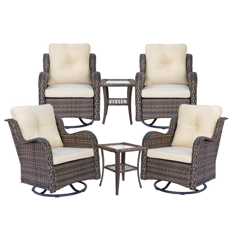 6 piece Wicker Patio Furniture Set with Outdoor Swivel Chair Cushions