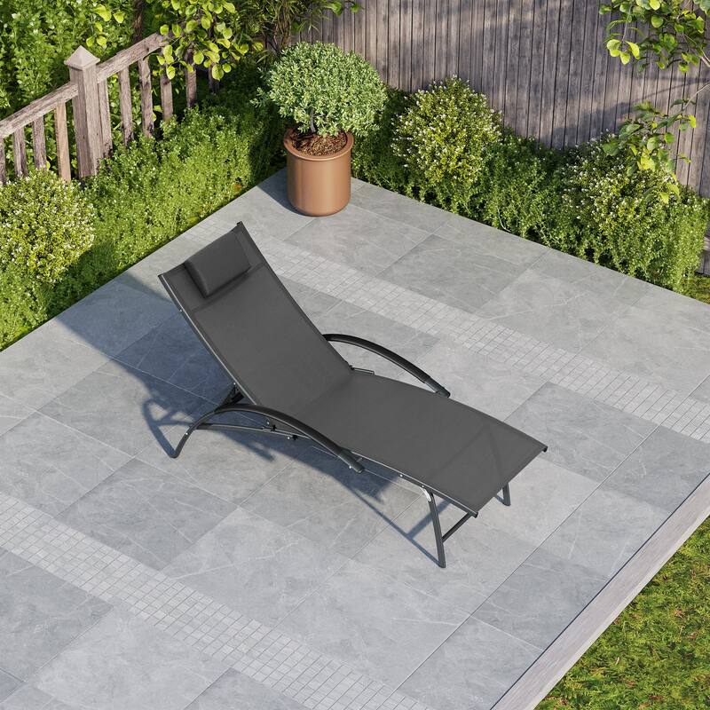 Crestlive Products Outdoor Adjustable Reclining Chaise Lounge Chair with Armrest