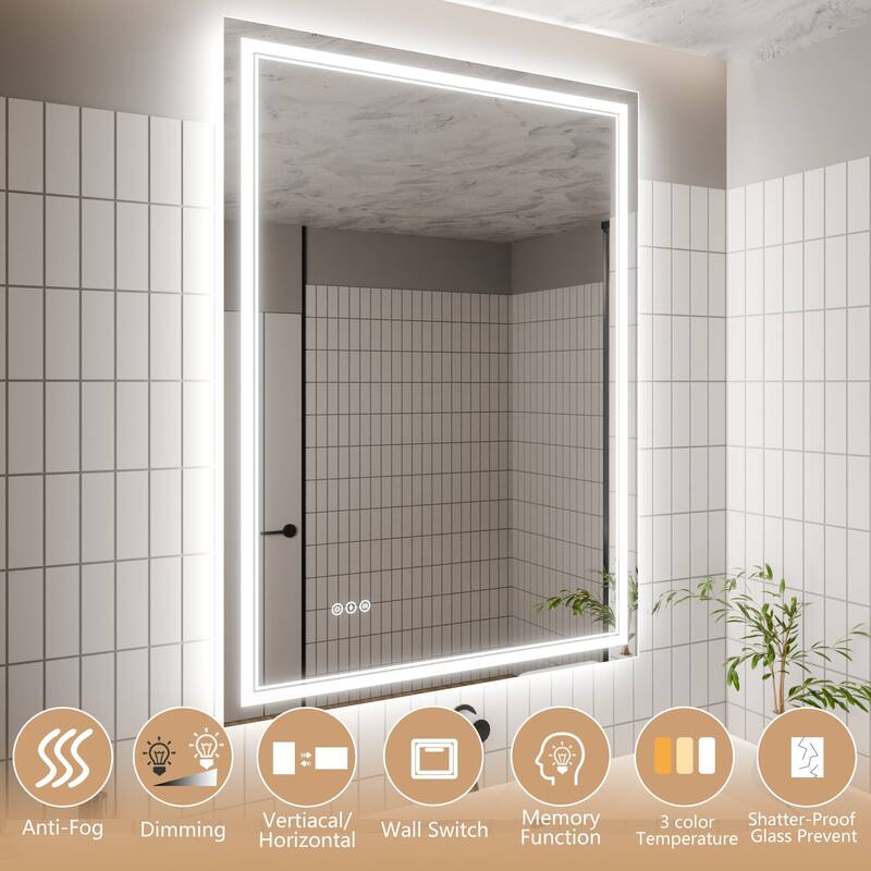 Rectangle Frameless Anti-Fog Wall Mounted LED Light Bathroom Vanity Mirror
