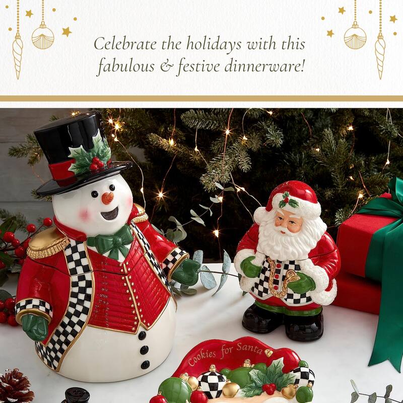 Spode Christmas Tree Black and White Snowman Cookie Jar - 4" L x 5" W x 13" H