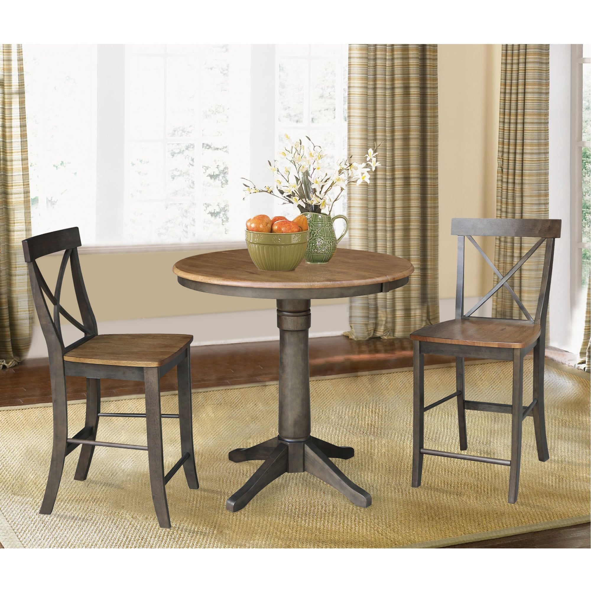 36" Round Extension Dining Table with X-Back Counter Height Stools