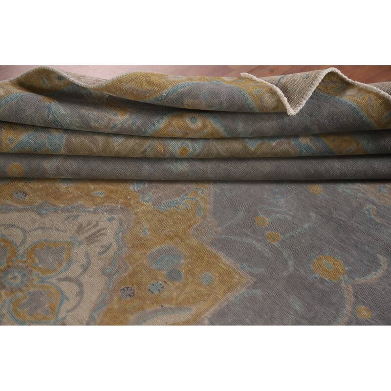 Hand Knotted Oriental 100% Wool Carpet Traditional Floral Greys & Charcoal Tabriz Area Rug - 12' 8'' X 9' 3''