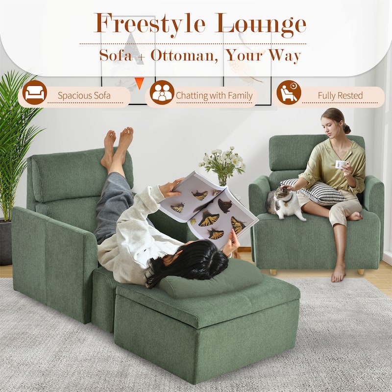 GDFStudio - Oversized 35" Accent Chair with Storage Ottoman