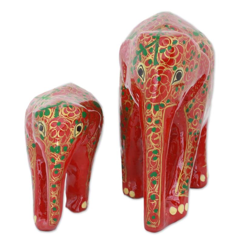 Wood and papier mache sculptures, 'Maternal Glow' (pair) - 4.9" H x 4.9" W x 3" D