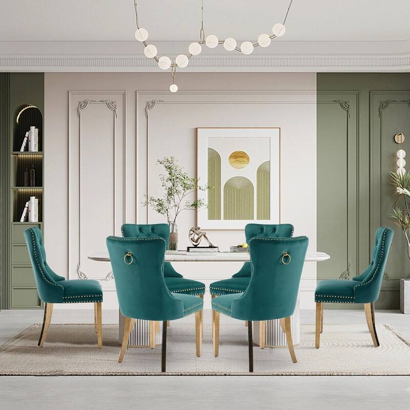 Tufted Naliheads Solid Wood Upholstered Dining Chairs Set of 6 - Green GoldLegs