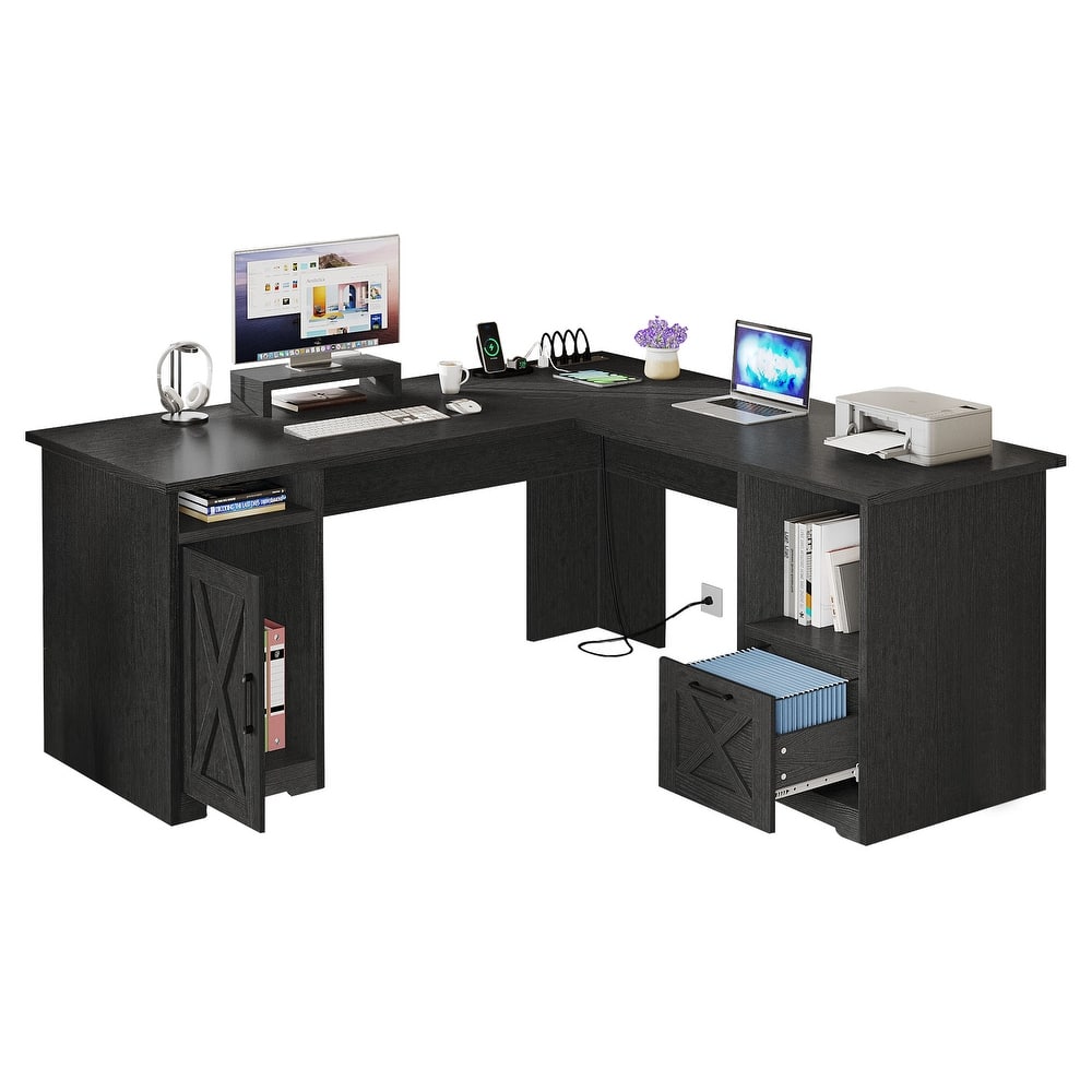 Moasis L Shaped Gaming Desk 59-Inch Computer Corner Desk with Monitor Stand
