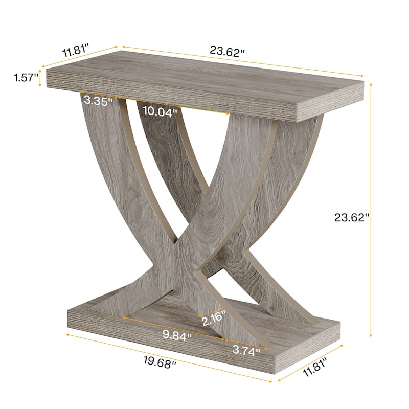 Wood End Side Table for Living Room, Night Stand for Bedroom with Cross Fishtail Support