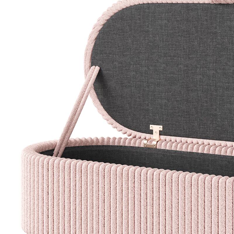 Modern Pink Corduroy Storage Ottoman Bench, Ideal for Bedroom Entryway Shoe Storage & Living Room