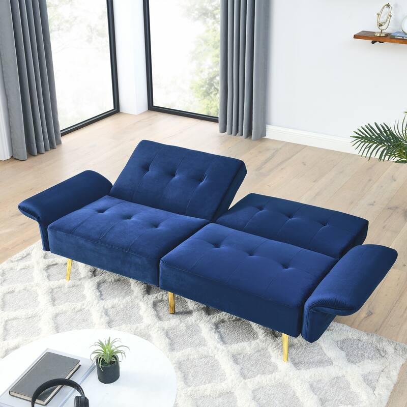 Velvet Futon Sofa Bed with Folded Armrests