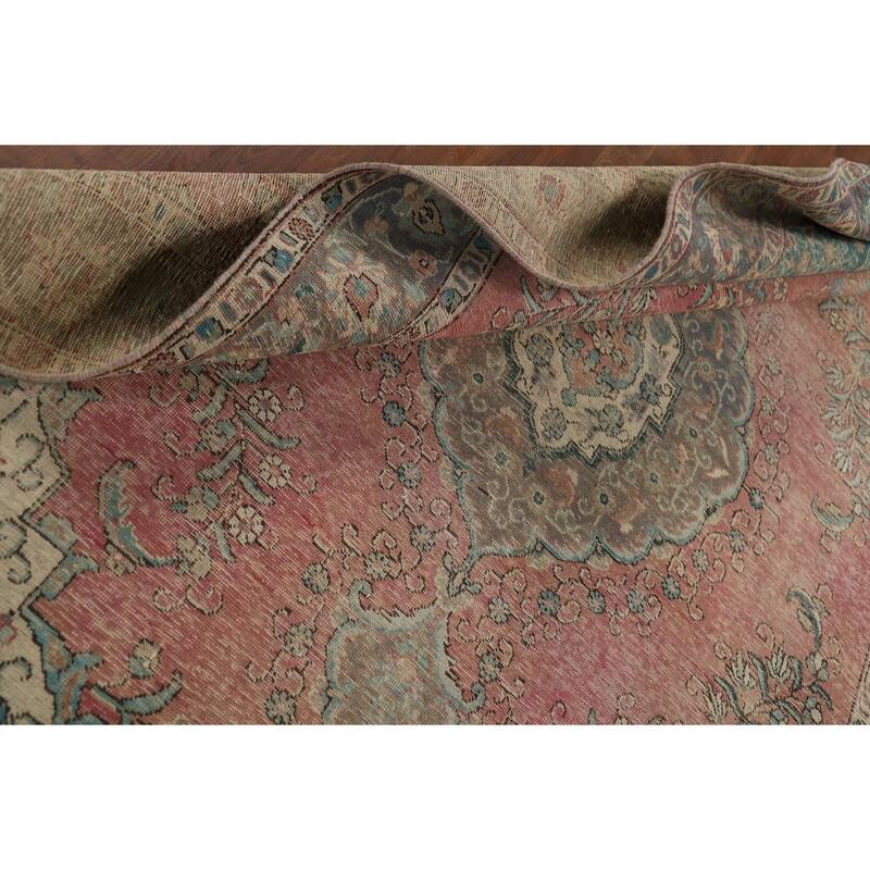 Distressed Tabriz Vintage Persian Area Rug Handmade Wool Carpet - 6'8" x 9'10"