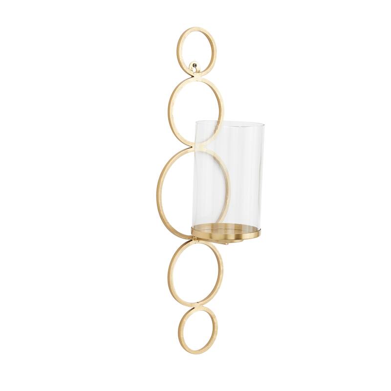 CosmoLiving by Cosmopolitan Metal Stacked Circle Geometric Wall Sconce with Glass Holder - Gold, Black, Silver