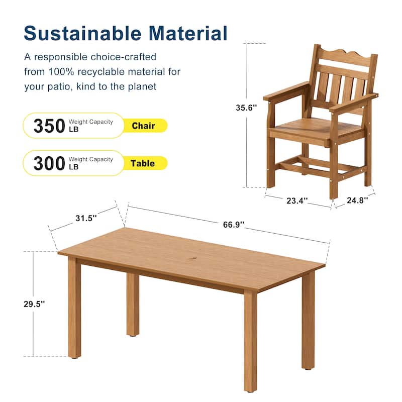 HIPS Outdoor Dining Set, Ergonomic Patio Chairs and Table(Set of 7)
