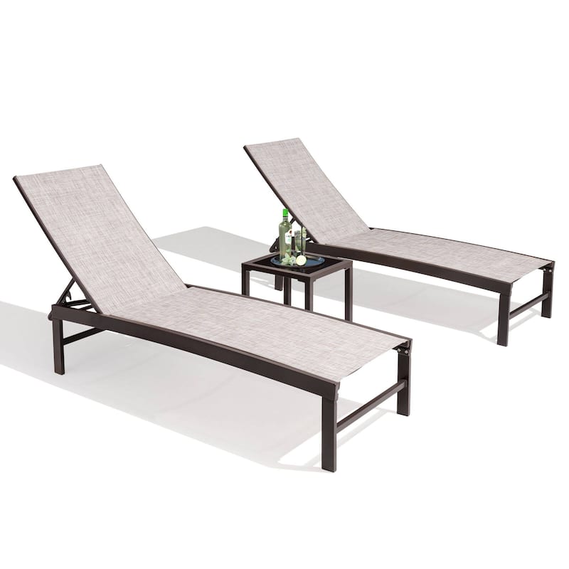 VredHom Outdoor Aluminum Adjustable Chaise Lounge Chairs and Side Table Set - 60.4 in L * 24.6 in W * 16.1/40.8 in H