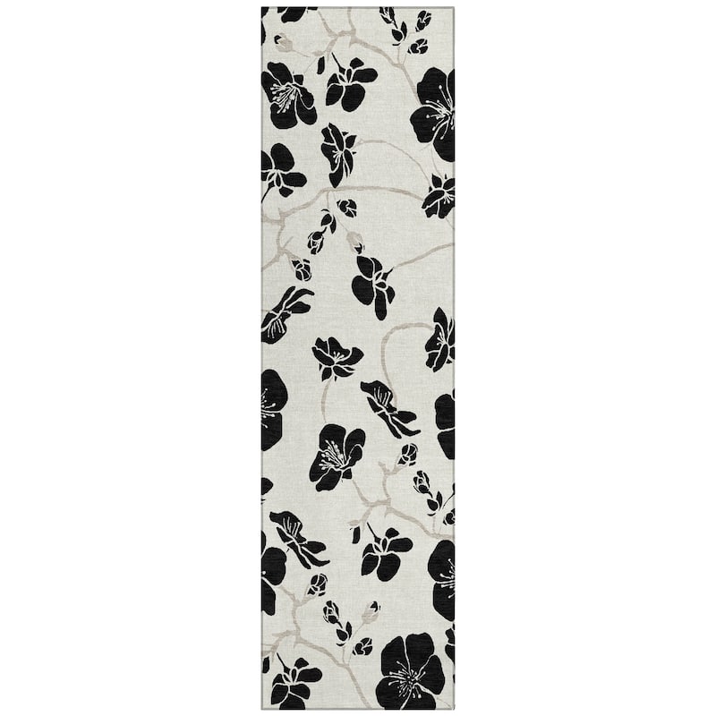 Machine Washable Indoor/ Outdoor Floral Zen Chantille Rug