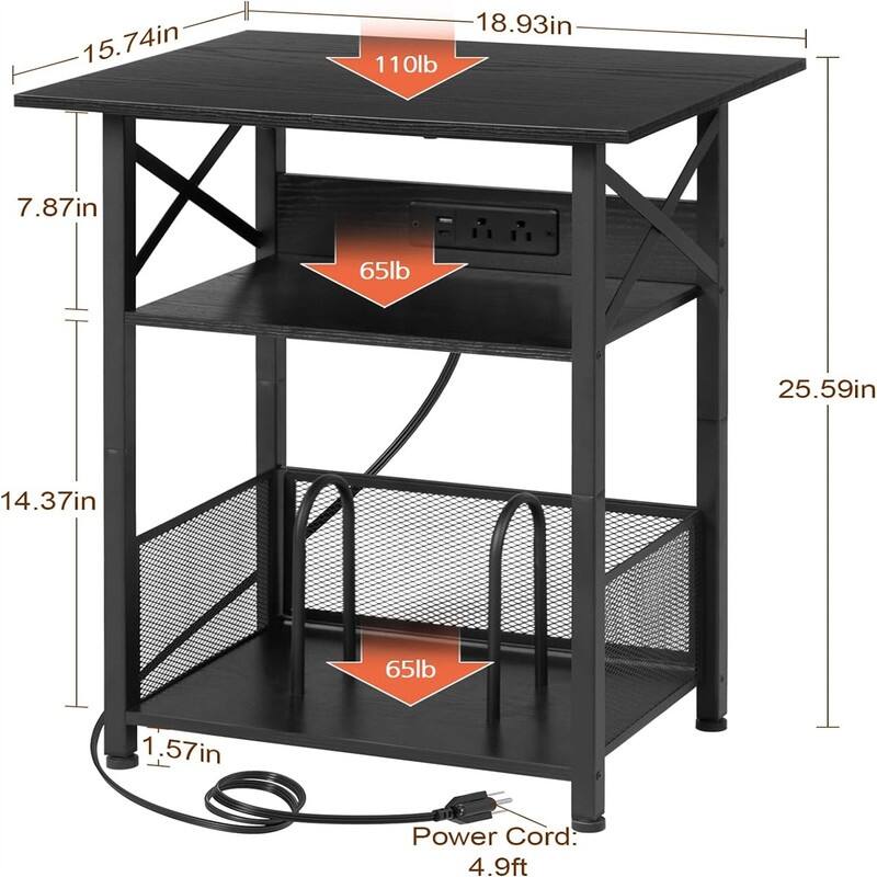 Record Player Stand with Charging Station - 15.75"D x 15.75"W x 25.59"H