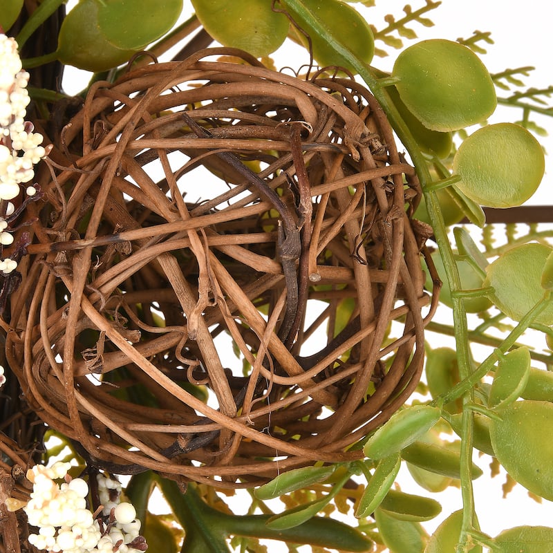 National Tree Company Harvest Flower Circle Hanging Decoration with Fern Fronds, Leaves, Pumpkins, Twig Cones, 13 in. - 13 in
