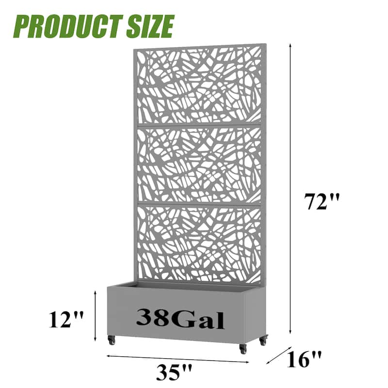 Metal Galvanized Planter Box with Trellis Privacy Screen Lockable Wheels