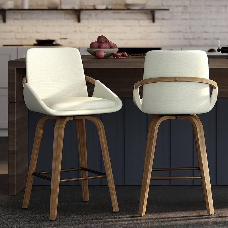 Modern Faux Leather & Bentwood 26" Counter Stool w/Swivel, Set of 2