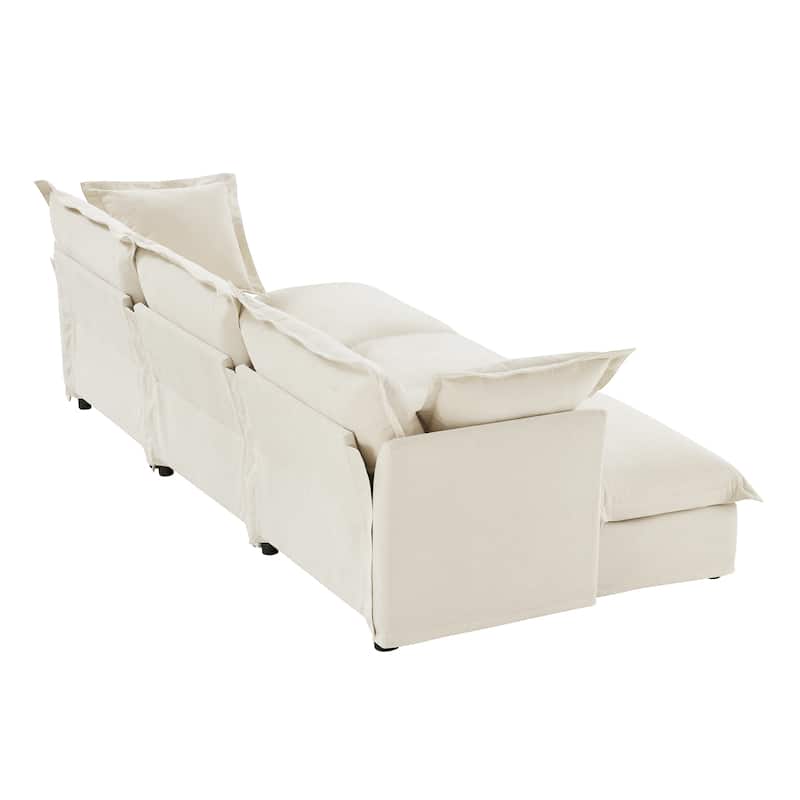 120" Chenille 3-Seater Sectional Sofa with 3 Ottomans