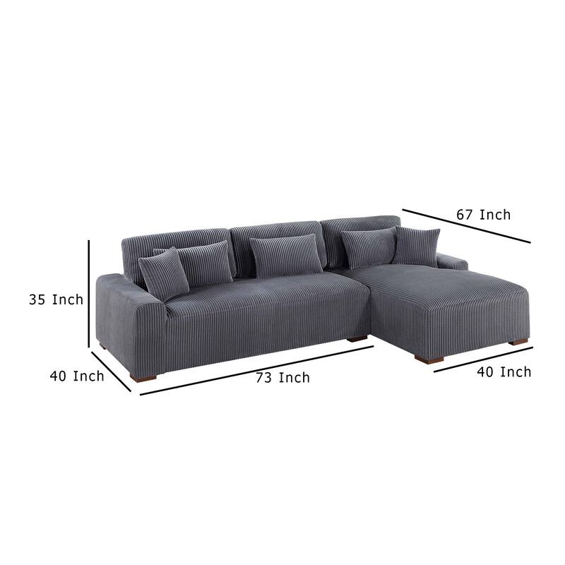 Lio 2pc XL Sectional Sofa with Chaise, 5 Throw Pillows, Gray Corduroy
